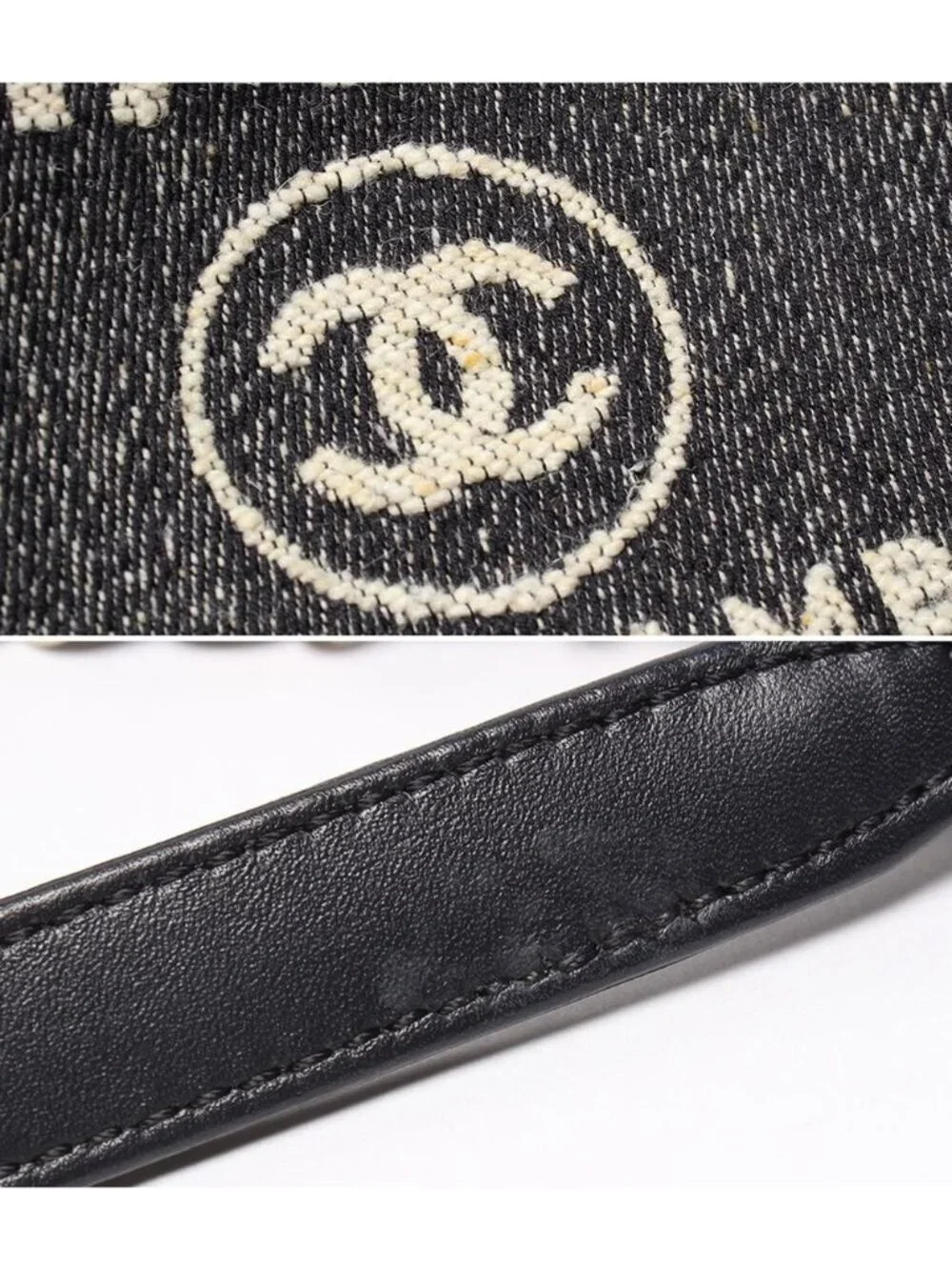 Chanel Chain Shoulder Bag Handle Denim Gold Deauville MM